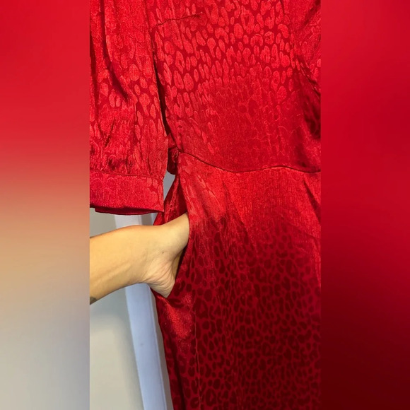 NWT MICHAEL Michael Kors Cheetah Jacquard Midi Wrap Dress Crimson XS - Picture 5 of 12